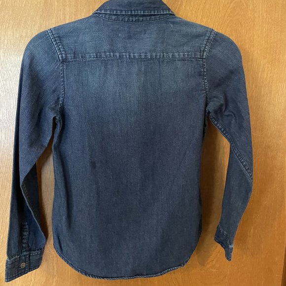 GAP Kids Girls Youth Dark Wash Denim Shirt Size Large Long Sleeves EUC - Picture 3 of 8